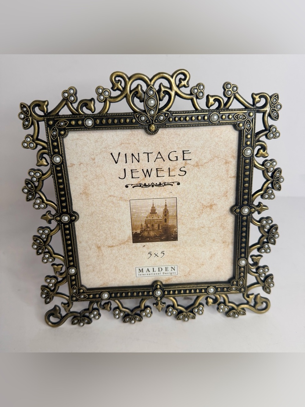 Malden International Designs Frame “Vintage Jewels” Pewter 5x5” Rhinestones